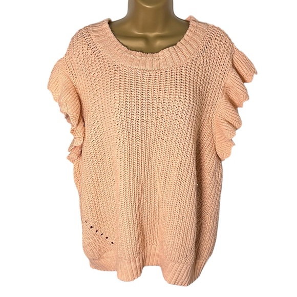 Universal Thread Ruffle Sleeve Pullover Sweater Knit Detail Peach 4X - Picture 1 of 5